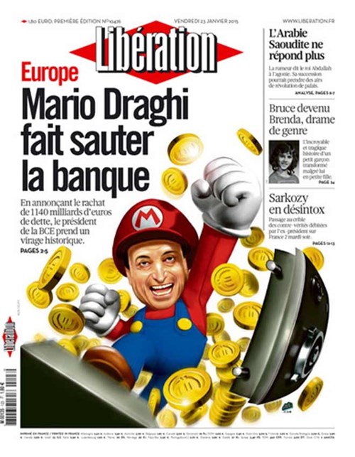 Ông Mario Draghi được ví như Super Mario trên báo Pháp Libération.