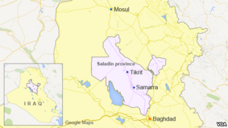 Bản đồ thành phố Tikrit và Samarra ở tỉnh Saladin, Iraq.