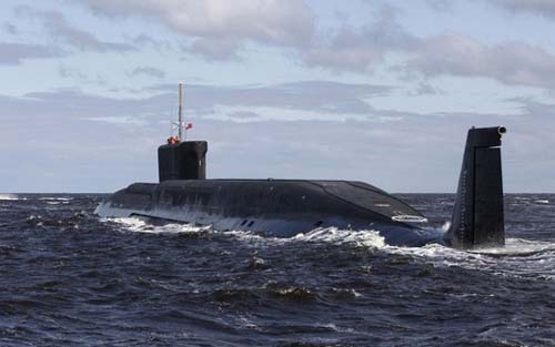 Yuri Dolgoruky, a new Russian nuclear submarine, is seen in waters off Sevmash factory in northern city of Severodvinsk