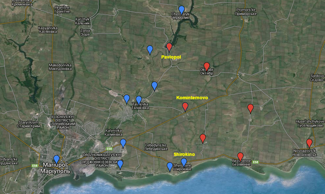 Hai ngôi làng Pavlopol, Kominternovo, rất gần Mariupol đã bị ly khai chiếm giữ.