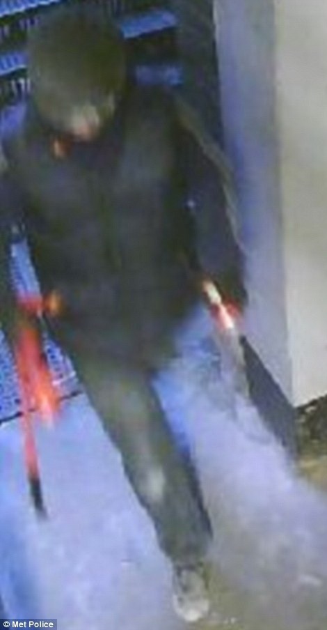 Hình ảnh một trong số ba nghi phạm thu được từ máy quay an ninh. Trên tay nghi phạm là các vật dụng phục vụ cho vụ trộm. (Nguồn: dailymail.co.uk)