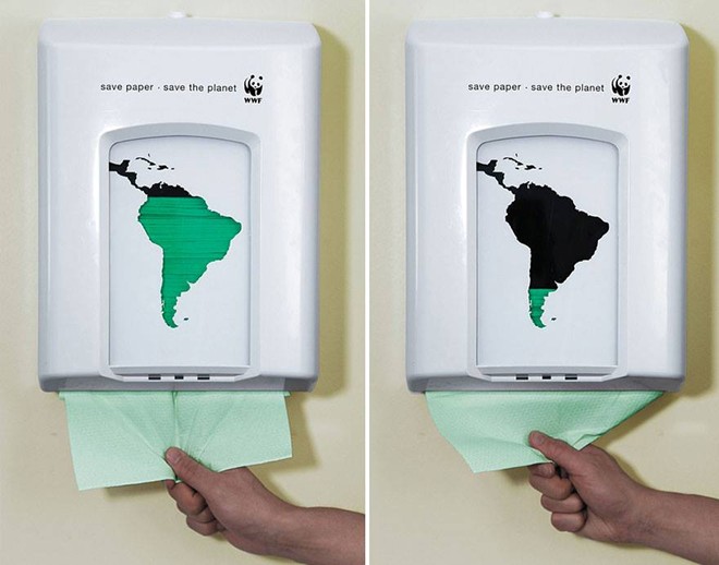 Quỹ Bảo vệ Thiên nhiên Quốc tế (WWF) phát đi thông điệp tiết kiệm giấy để bảo vệ hành tinh xanh.
