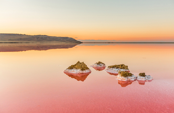 Koyashskoe - hồ muối màu hồng tự nhiên ở vùng Leninsky, Crimea.
