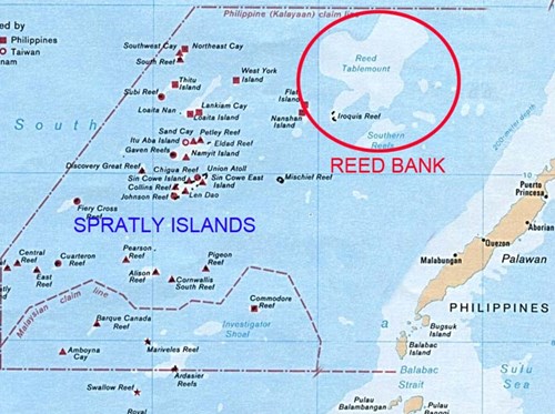 Vị trí Bãi Cỏ Rong (Reed Bank) ở Biển Đông. 