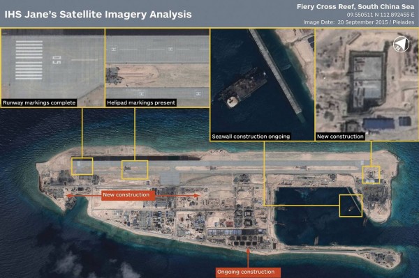 Hình ảnh vệ tinh công bố hôm 20/9 cho thấy Trung Quốc đã xây xong đường băng trái phép ở bãi Đá Chữ Thập, thuộc quần đảo Trường Sa của Việt Nam