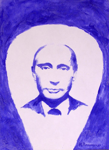 Chân dung tổng thống Nga Putin được vẽ bằng...bầu ngực. (Ảnh: Blog nhân vật)